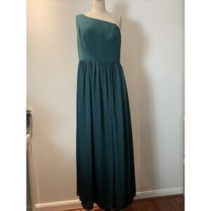 vera wang white, green long one shoulder formal/prom dress, size 14